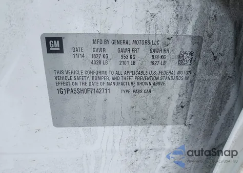 2015 Chevrolet Cruze Ls Auto from USA, damaged, VIN 1G1PA5SH0F7142711